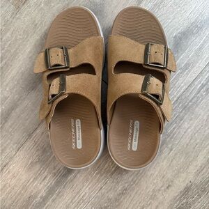Skechers Brown Slide Sandals with Buckles